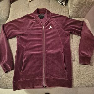 Jordan Men’s Burgundy Velour Bomber Jacket with White Jumpman
